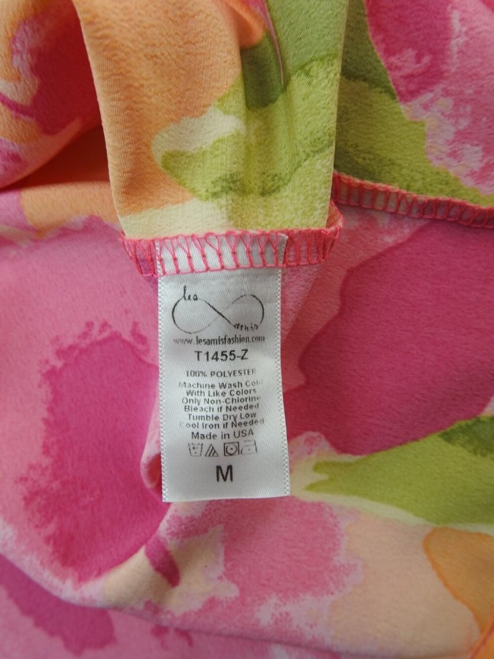 Les Amis Floral Blouse Medium Orange Pink Puff Sleeve Smocked Ruffle Top - Picture 4 of 10